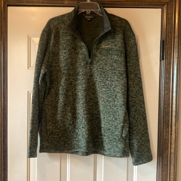 NWT Men's Medium Eddie Bauer Fleece Green Quarter Zip Classic Sweater (ABBA) - Picture 4 of 16